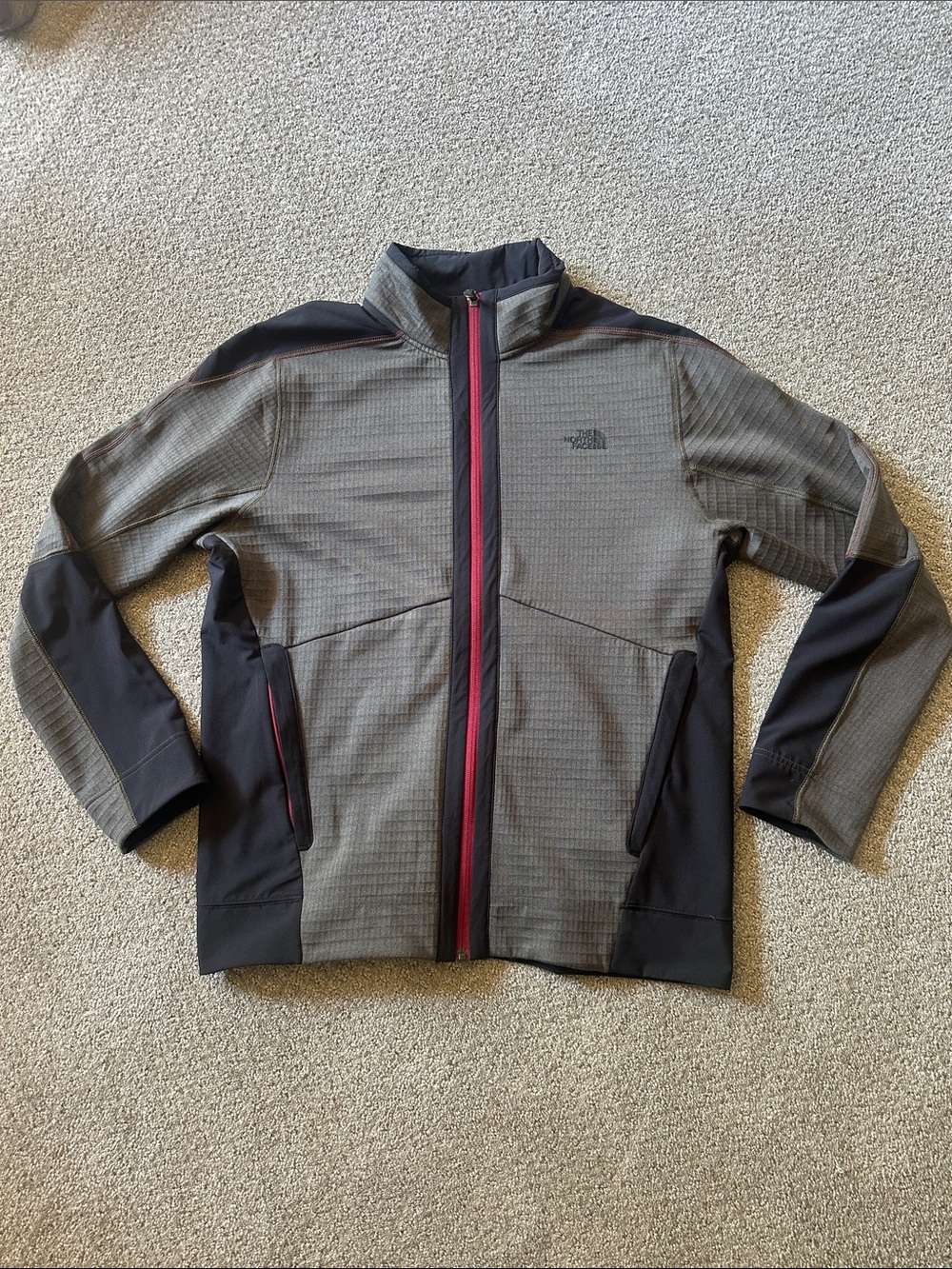 The North Face Gray and Black Lightweight Softshell Jacket with Red Trim